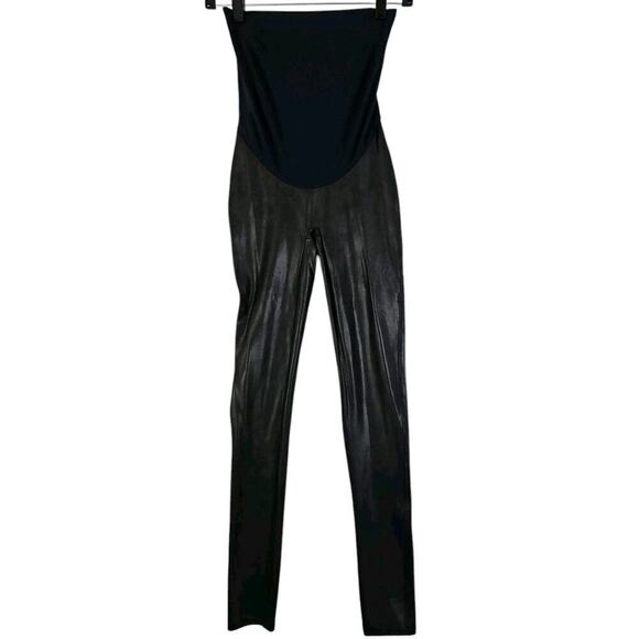 SPANX Mama Maternity ~Women's Size S/P~ Black Faux Leather Leggings Stretch. - Picture 6 of 13